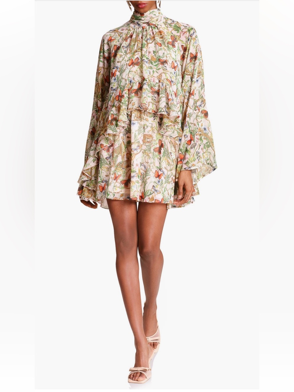 Mixed Print Long Sleeve Minidress- Pink Cheetah Scarf